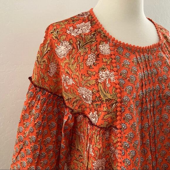 Rachel Zoe Floral Patchwork Top Cottage Peasant Prairie Boho Orange Small NWT - Picture 6 of 10